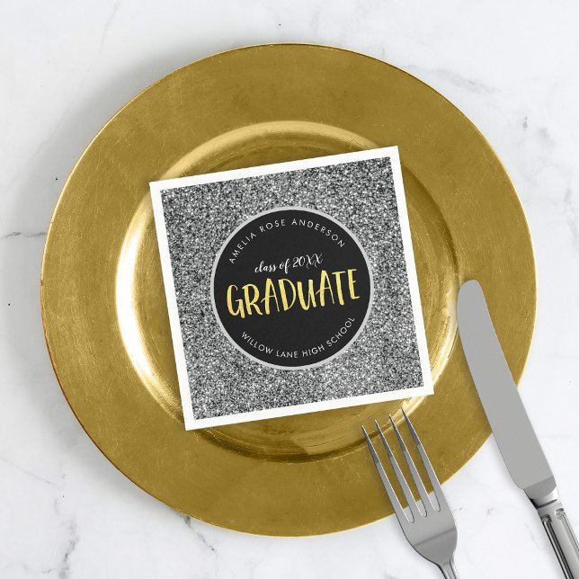 Faux Silver Glitter Graduate Graduation Napkin (Creator Uploaded)