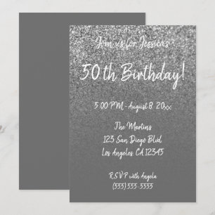 Faux Silver Glitter Grey Ombre 50th Birthday Invitation