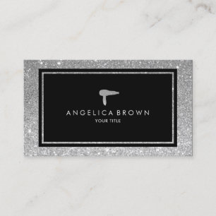 Faux Silver Glitter Hair Dryer Business Card
