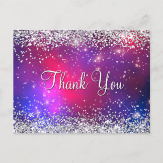 Faux Silver Glitter Hot Pink Celestial Thank You Postcard