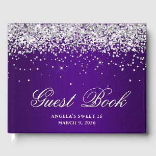 Faux Silver Glitter Indigo Purple Ombre Sweet 16 Guest Book