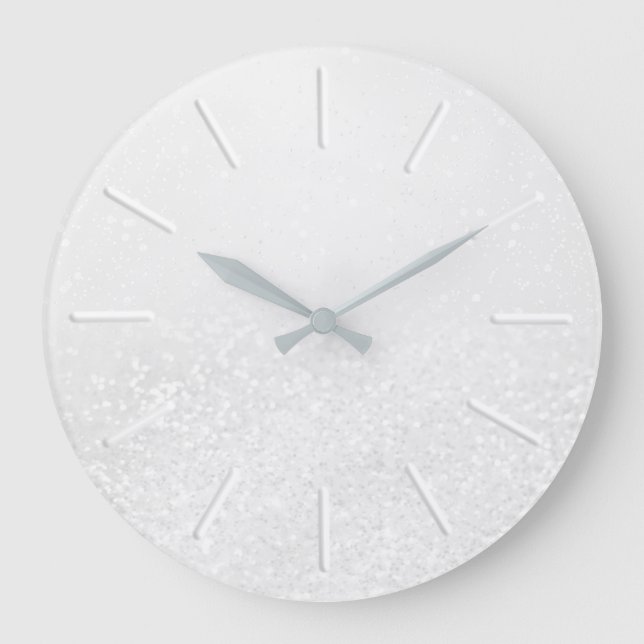 faux silver glitter large clock (Front)