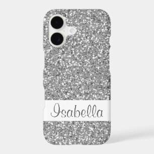Faux Silver Glitter Look-like Pattern With Name