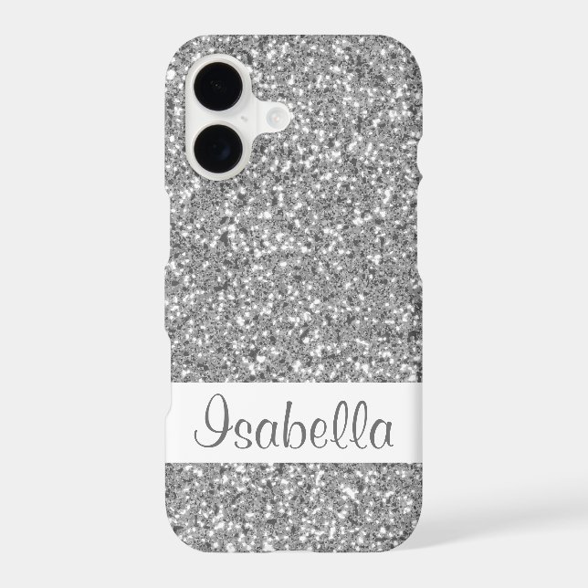 Faux Silver Glitter Look-like Pattern With Name (Back)