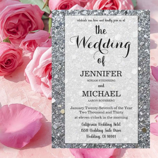 Faux Silver Glitter | Luxury QR Code Wedding Invitation (Creator Uploaded)