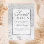 Faux silver glitter marble elegant chic Sweet 16 Invitation<br><div class="desc">A modern,  pretty chic and elegant faux silver glitter shower ombre with white marble colour block Sweet 16 birthday party invitation with white marble ombre pattern with and elegant silver frame Perfect for a princess Sweet sixteen,  perfect  for her,  the fashionista who loves modern pattern and glam</div>