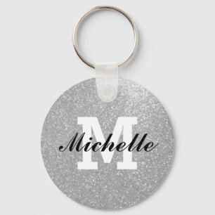 Faux silver glitter monogram key chain