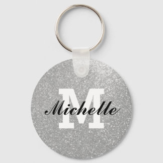 Faux silver glitter monogram key chain