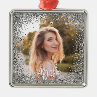 Faux Silver Glitter Photo Metal Tree Decoration