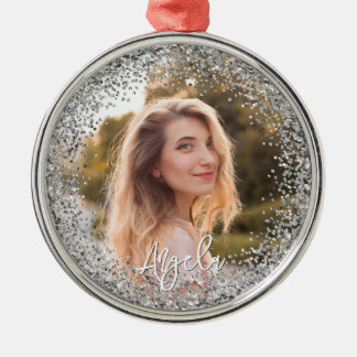 Faux Silver Glitter Photo Metal Tree Decoration