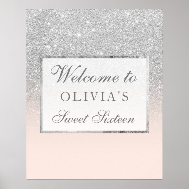 Faux silver glitter pink elegant chic Sweet 16 Poster (Front)