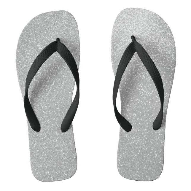 Faux silver glitter print image beach flip flops (Footbed)