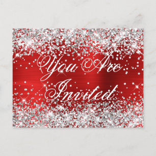 Faux Silver Glitter Red Foil Sweet Sixteen Postcard