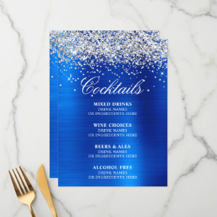 Faux Silver Glitter Royal Blue Foil Cocktails Bar Menu