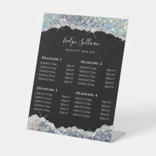 Faux Silver Glitter Sequin Price List  Pedestal Sign