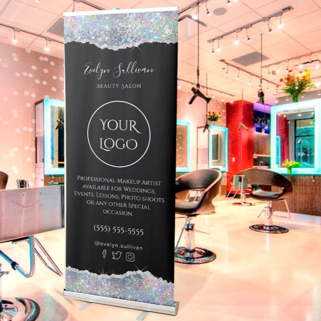 faux silver glitter sequin retractable banner (Creator Uploaded)