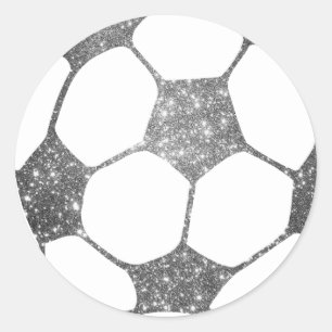 Faux Silver Glitter Soccer Ball Sticker