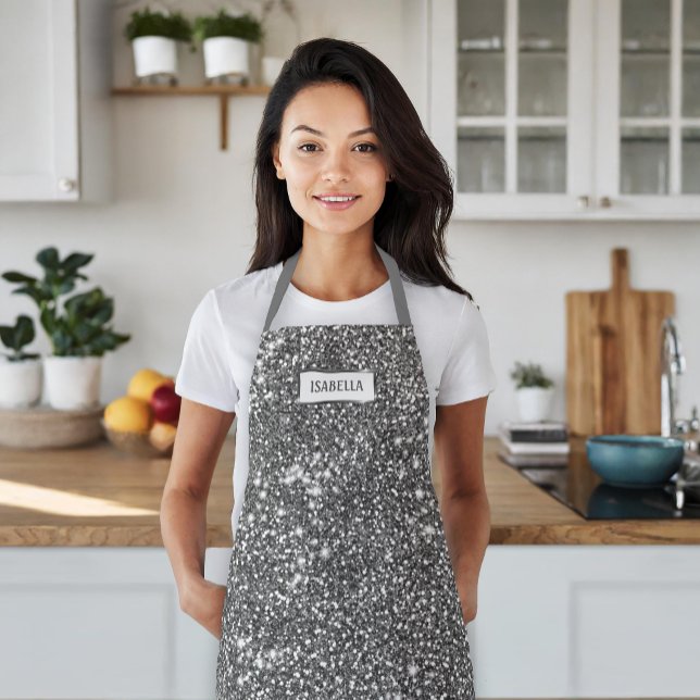 Faux Silver Glitter Texture Look & Custom Name Apron (Creator Uploaded)