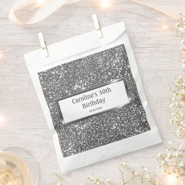Faux Silver Glitter Texture Look & Custom Text Favour Bags (Clipped)