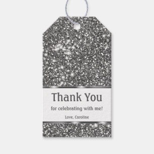Faux Silver Glitter Texture Look & Custom Text Gift Tags