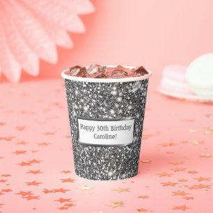 Faux Silver Glitter Texture Look & Custom Text Paper Cups