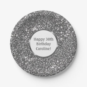 Faux Silver Glitter Texture Look & Custom Text Paper Plate