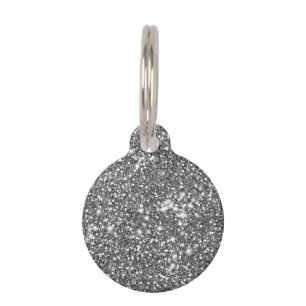 Faux Silver Glitter Texture Look & Pet's Info Pet Tag