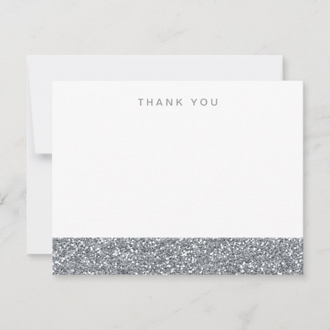 Faux Silver Glitter Thank You Card (Front)