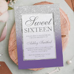 Faux silver glitter violet elegant chic Sweet 16 Invitation<br><div class="desc">A modern,  pretty chic and elegant faux silver glitter shower ombre with Purple violet color block Sweet 16 birthday party invitation with and elegant silver frame Perfect for a princess Sweet sixteen.</div>