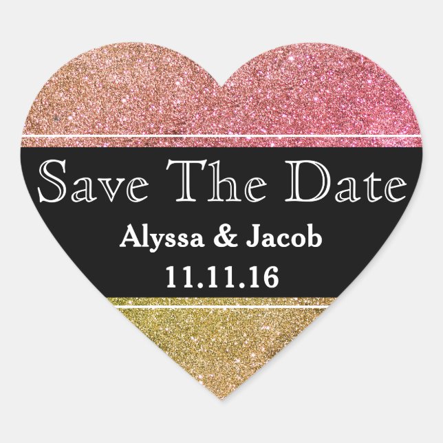 Faux Silver Glitter Wedding  Save the Date Heart Sticker (Front)