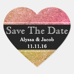 Faux Silver Glitter Wedding  Save the Date Heart Sticker