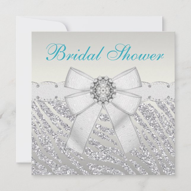 Faux Silver Glitter Zebra Stripes Bridal Shower Invitation (Front)