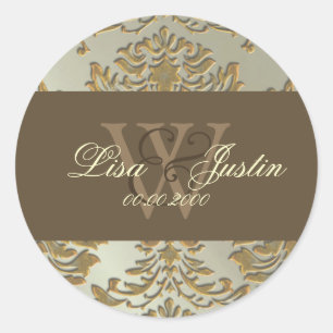Faux silver/gold Damask monogram wedding stickers