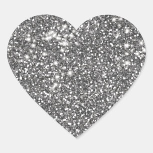 Faux Silver Grey Glitter Texture Look-like Design Heart Sticker