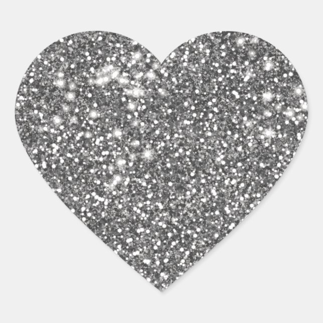 Faux Silver Grey Glitter Texture Look-like Design Heart Sticker (Front)