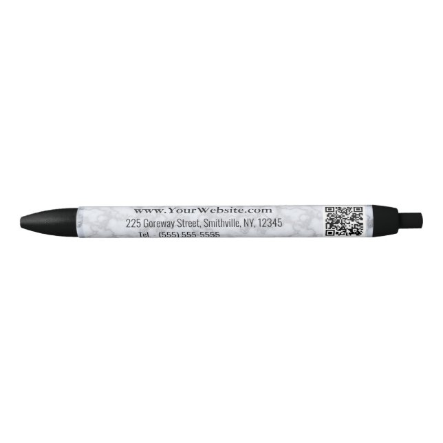 Faux Silver Grey Marble Black Ink Pen (Front)