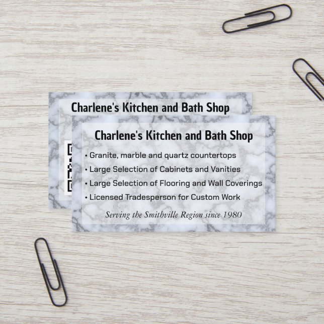 Faux Silver Grey Marble Business Card (Front/Back In Situ)