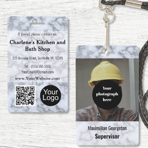 Faux Silver Grey Marble ID ID Badge