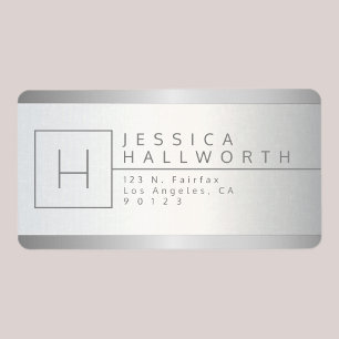 Faux Silver & Grey Monogrammed Return Address Label