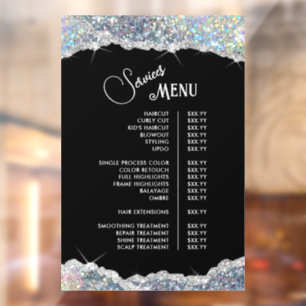Faux Silver Iridescent Glitter Services Menu Window Cling