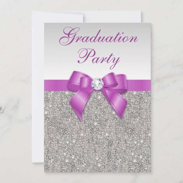 Faux Silver Jewels Radiant Orchid Graduation Party Invitation (Front)