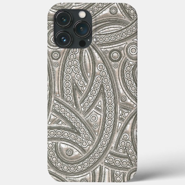 Faux Silver Leather Chic Paisley Tribal Pattern Case-Mate iPhone Case (Back)