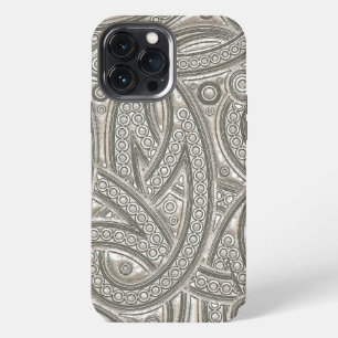 Faux Silver Leather Chic Paisley Tribal Pattern iPhone 13 Pro Max Case