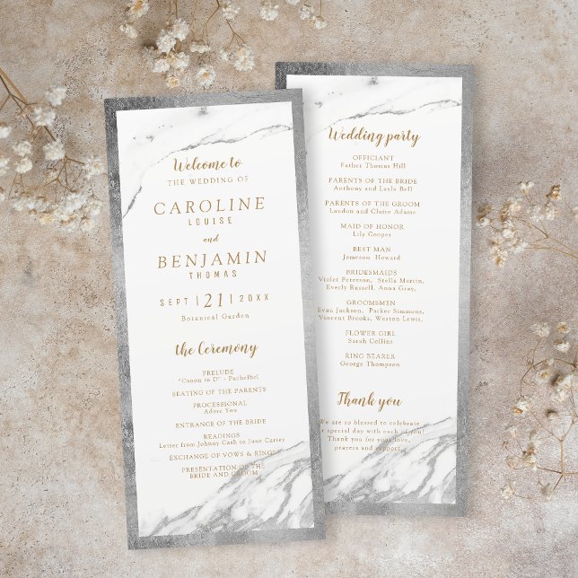 Faux silver marble luxury modern wedding program programme (Faux silver marble luxury modern wedding program)