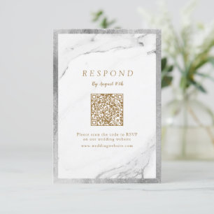 Faux silver marble luxury modern wedding QR code RSVP Card