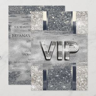 Faux Silver Metallic Bling VIP Party Invitation