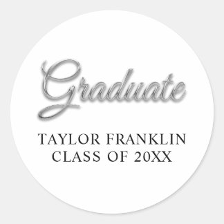 Faux Silver Metallic Foil Graduate Classic Round Sticker