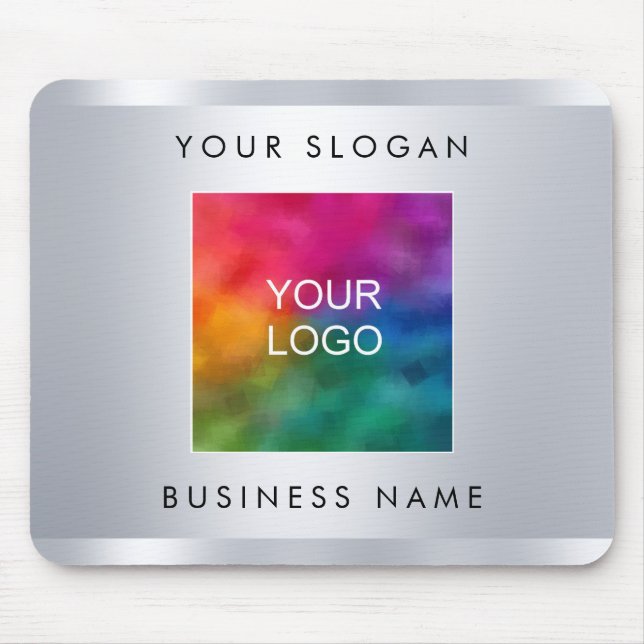 Faux Silver Metallic Look Add Your Business Logo Mouse Mat (Front)