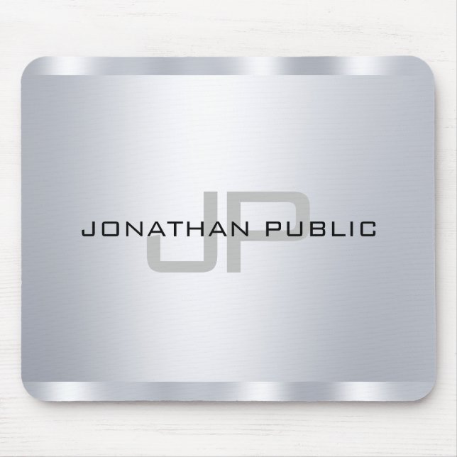 Faux Silver Metallic Look Monogrammed Template Mouse Mat (Front)