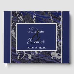 Faux Silver & Navy Marble Wedding Guest Book
